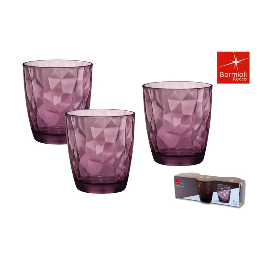 Set de 3 Vasos Vidrio Lila Diamond Bormioli